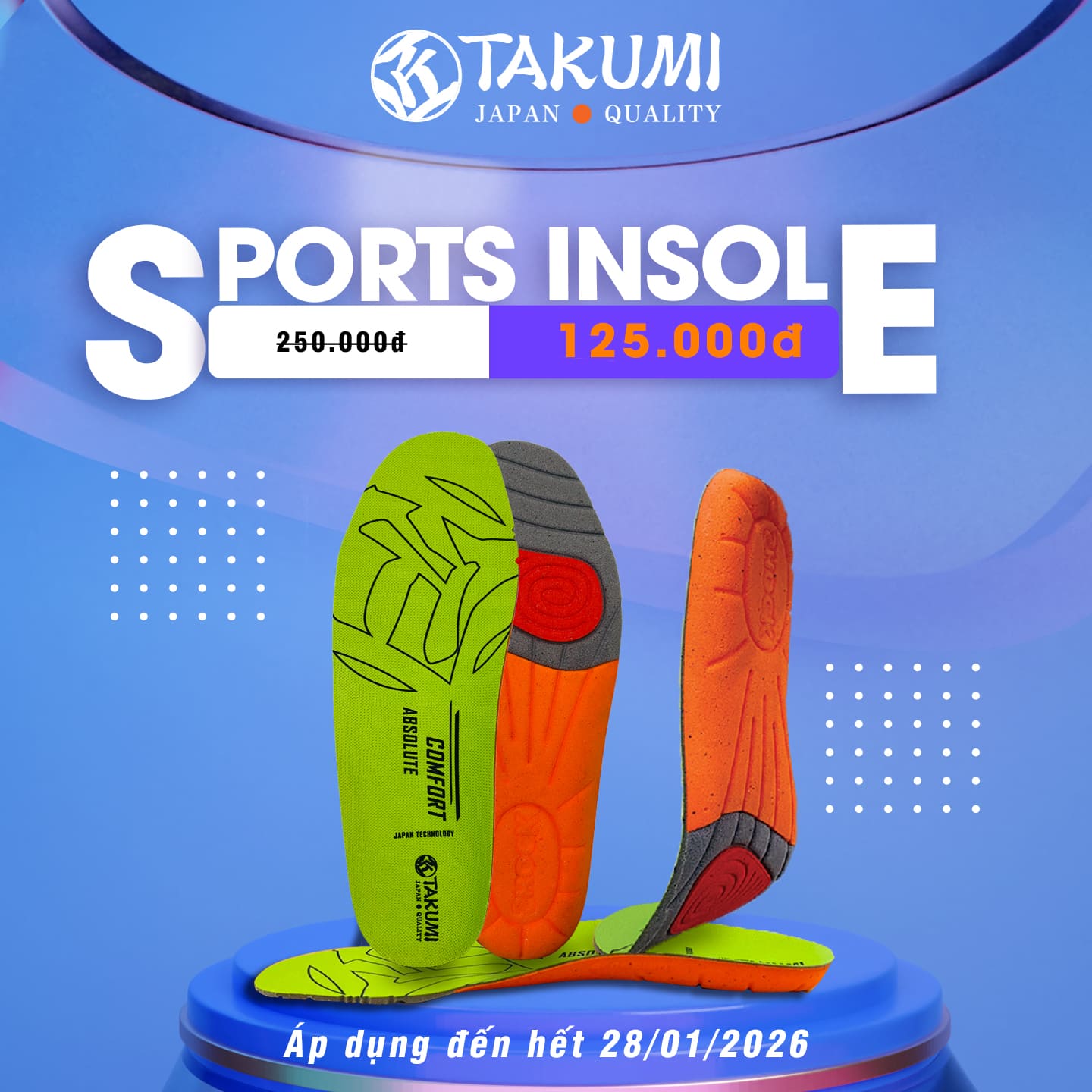 Giảm giá 50% lót giày Takumi